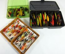 Two boxes of Salmon fishing flies including tubes and a box of Devons and Tobies (3)