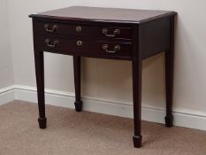 Mahogany bow front two drawer cutlery canteen table, tapering spade foot legs, W82cm, H78cm,
