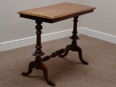 Victorian mahogany stretcher table, turned base, 92cm x 46cm,
