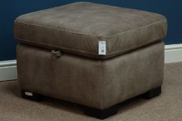 Rectangular storage footstool with hinged seat upholstered in suede type fabric,