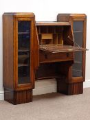 Early to mid 20th century oak side by side bureau bookcase,