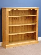 Pine open bookcase, three adjustable shelves, W120cm, H120cm,