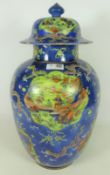 19th / early 20th Century Chinese vase and cover decorated with dragons and lime green panels on a