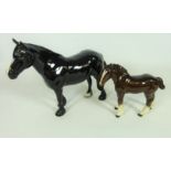 Two Beswick Shire horses 'Dale' and a Bay foal (2) Condition Report <a