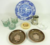Guinness Ashtead Potters circular ashtray, pair Yorkshire Wold crest dishes,