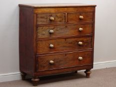 19th century mahogany chest, two short and three long drawers, turned feet, W110cm, H115cm,