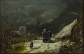 Winter Landscape at Dusk, oil on canvas signed by H G Nicholls (19th century),