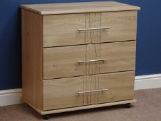 Light oak finish three drawer chest, W78cm, H77cm,