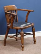 Early 20th century oak desk chair and a painted country chair with rush seat Condition