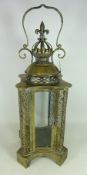 Large bronze finish lantern, four sided with concave glass D27cm,