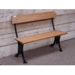 Victorian black painted cast iron bench with refurbished teak slats,
