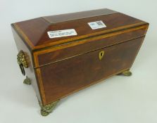 Regency mahogany tea caddy with brass handles and feet Condition Report <a