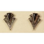 Pair of onyx and marcasite ear-rings stamped 925 Condition Report <a