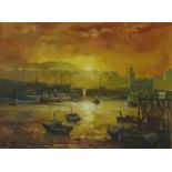 Scarborough Harbour, oil on canvas board signed by Don Micklethwaite (British 1936-),