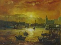 Scarborough Harbour, oil on canvas board signed by Don Micklethwaite (British 1936-),