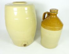 Stoneware barrel with wooden tap and a stoneware jar (2) Condition Report <a