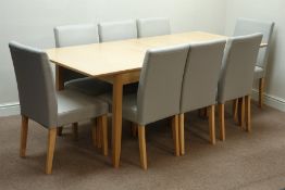 Light oak rectangular extending dining table (88cm x 160cm - 200cm, H76cm),