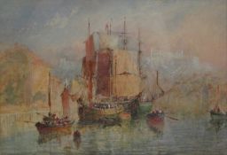 George Weatherill (British 1810-1890): Sailing Vessels in Dock End Whitby Harbour,