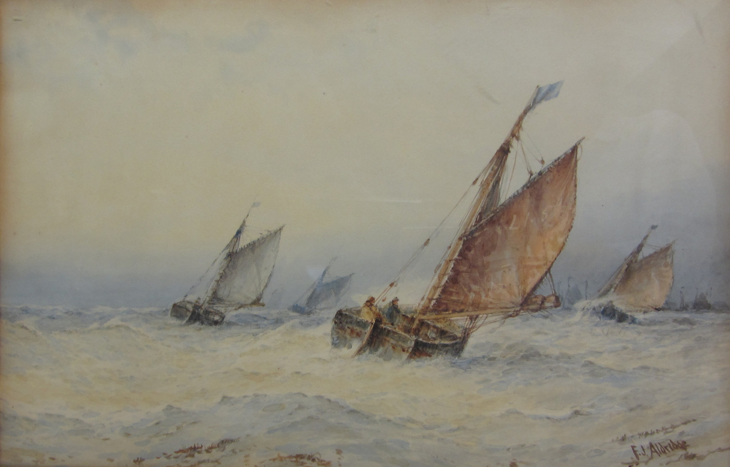 Frederick James Aldridge (British 1850-1933): 'Crabbers Returning in a Squall',