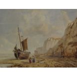 Richard Parkes Bonington (British 1801-1828): Beached Fishing Boats at Low Tide,