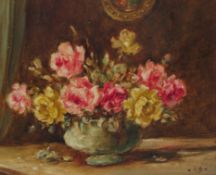 Owen Bowen (Staithes Group 1873-1967): Still Life Roses in a Vase,
