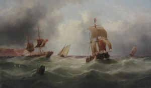 Henry Redmore (British 1820-1887): Shipping off Whitby in Calm and Stormy Seas,
