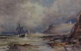 Robert Ernest Roe (British 1852-1921): 'The Brig Mary & Agness in Distress Whitby Sands 24th Oct.