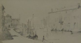 Frank Bramley (Newlyn School 1857-1915): Boats at the Quayside 'Finesterre', pencil sketch unsigned,