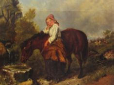 English School (19th century): Pony Drinking by the Wayside,