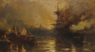 Stephen Frank Wasley (British 1848-1934): 'Moonlight on the Thames', oil on canvas signed,
