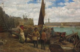 William Henderson of Whitby (British 1844-1904): Unloading the Catch Whitby Harbour below Pier Road,