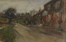 Rowland Henry Hill (Staithes Group 1873-1952): Ellerby Bank and Inn at Dusk,