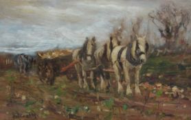 James William Booth (Staithes Group 1867-1953): Working Horses Hauling a Wolds Wagon,
