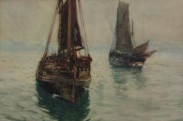 Ernest Dade (Staithes Group 1868-1934): Scarborough Fishing Boat SH15 'Mary' in Calm Waters,