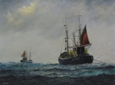 Jack Rigg (British 1927-): Whitby Fishing Boats at Sea,