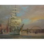 Walter Holmes (British 1936-): Tall Ship on the Tyne,