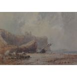 George Weatherill (British 1810-1890): Ship aground on the rocks below Whitby Abbey,