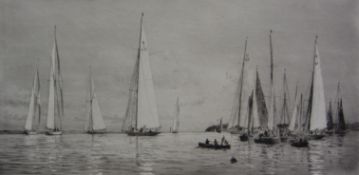 William Lionel Wyllie (British 1851-1931): 'Eight and Twelve Metre Yachts Becalmed Off Cowes',