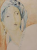 Giuliana Lazzerini (Italian 1951-): 'Woman with Turban', watercolour signed and dated '90,