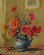 Owen Bowen (Staithes Group 1873-1967): Still Life Flowers in a Blue Vase,
