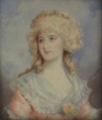 R Cosway (British 1742-1821): Half Length Portrait of a Lady,