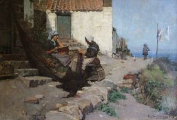 Frederic William Jackson (Staithes Group 1859-1918): Mending Nets at Runswick Bay,