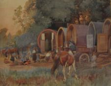 George Harrison (York 1882-1936): Gypsy Encampment, watercolour signed and dated 1928,