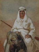George Harrison (York 1882-1936): Lawrence of Arabia on Horseback, watercolour and pencil unsigned,