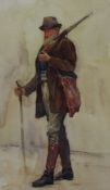 George Harrison (York 1882-1936): Portrait of a Hunter carrying a Carbine Rifle,