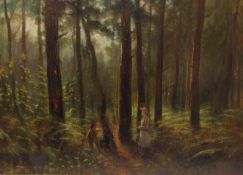 Hodgson (19th century): Figures and a Dog in Woodland setting,