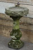 Late 19th century stone pedestal with octagonal stone bird bath,