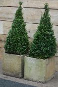 Pair light stone effect square garden planters,