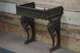 Victorian ornate cast iron three piece console table end supports and frieze rail