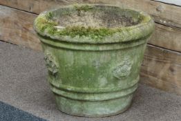 Large composite stone planter with Yorkshire rose motif, D58cm,